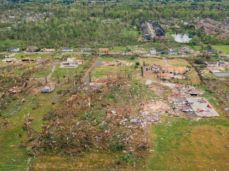 Emergency tree service crew clearing storm debris and fallen trees from a Huntsville driveway
